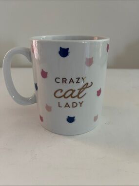 Crazy Cat Lady White Ceramic Mug with Pink & Blue Accents